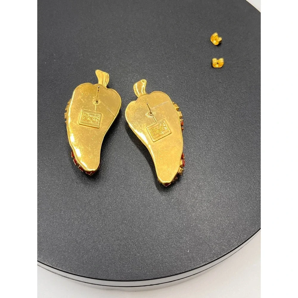 Lunch at the Ritz Vintage‎ Red Chili Pepper Enamel Rhinestone Pierced Earrings